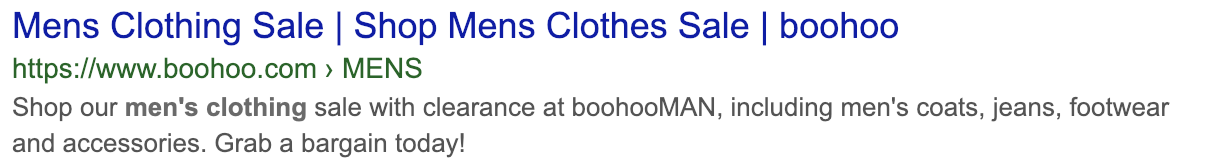 Boohoo Search Result