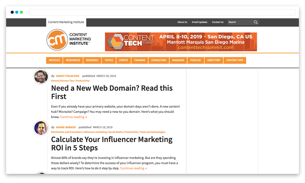 examples of the latest posts on the Content Marketing Institute website.